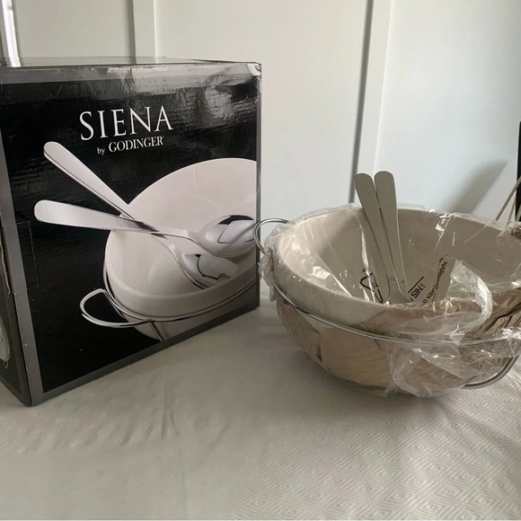 Godinger Siena 4 PC Salad Serving bowl Set Round Chrome Serving Rack serve ware - Picture 3 of 8